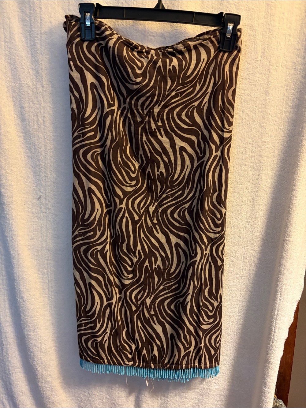 Brown & Cream Zebra Print waist wrap with Fringe